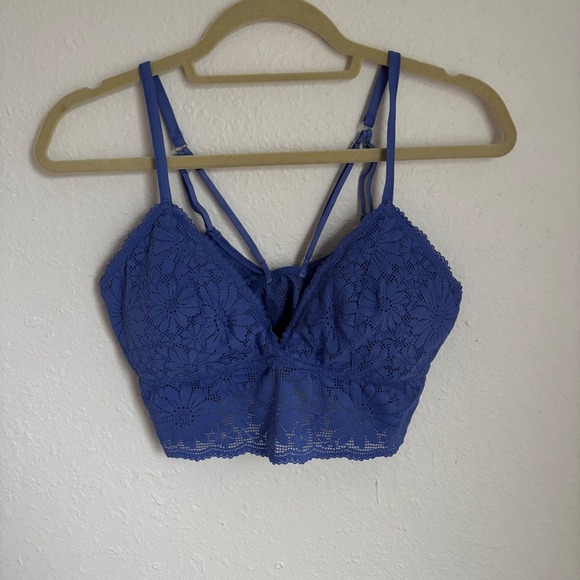 Aerie Blue Purple Lace Padded Bralette Adjustable Strappy Back Women Bra - Picture 2 of 6